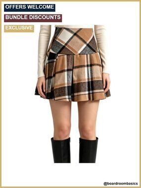 Wool Plaid Mini Skirt High Waisted Pleated A-Line Skirt Fall Winter